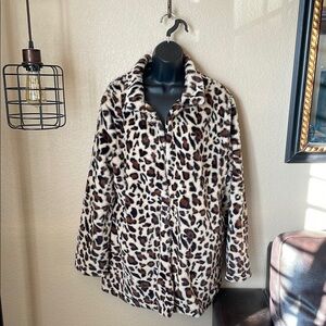 Leopard Print Faux Fur Coat Size L